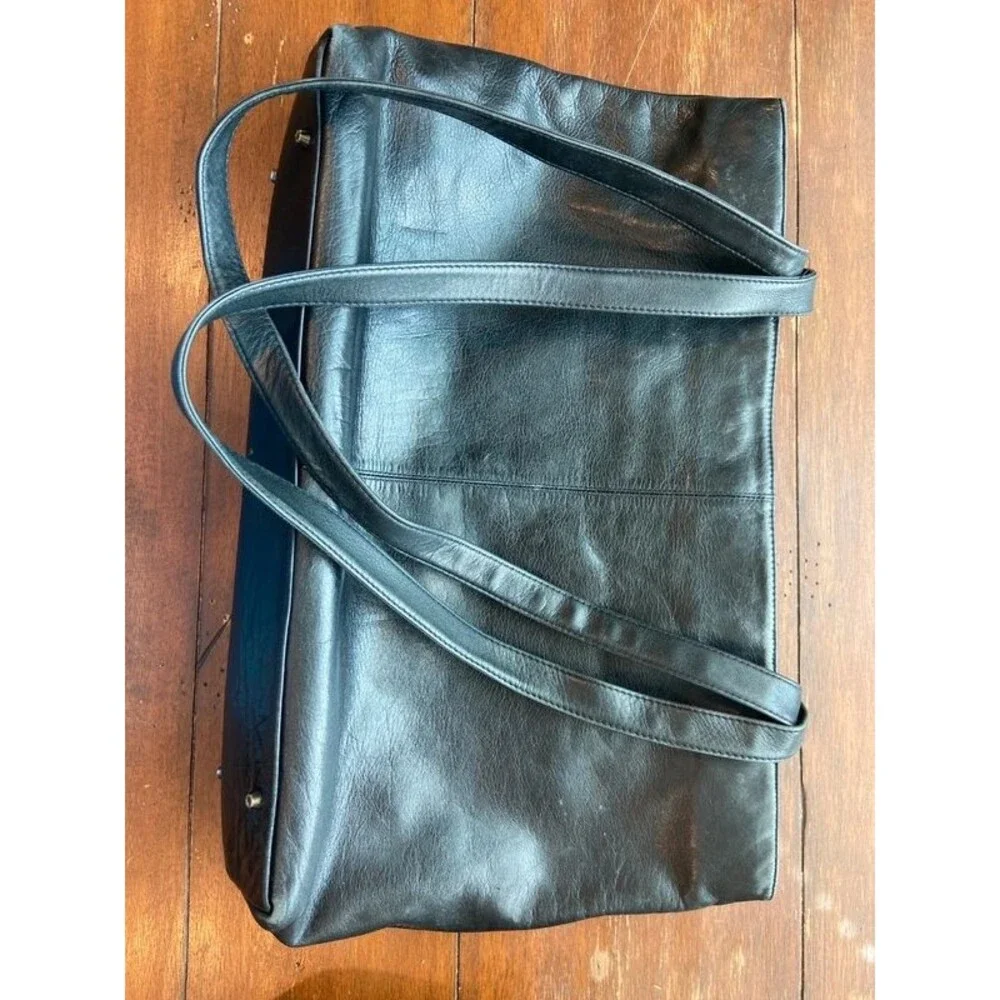 Perlina Leather Tote Bag Purse Black 18” Women's with lock charm